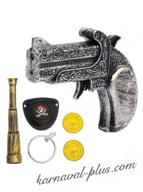 Набор пирата 6 предметов - мини-пистолет, серьга, наглазник, монеты